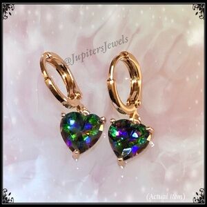 New Rose Gold Simulated Mystic Topaz Diamond Zircon Heart Dangle Earrings